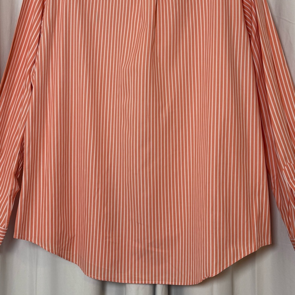 Ralph Lauren Custom Fit Striped Button Down Shirt Mens 17.5 XL Orange White - Picture 8 of 10